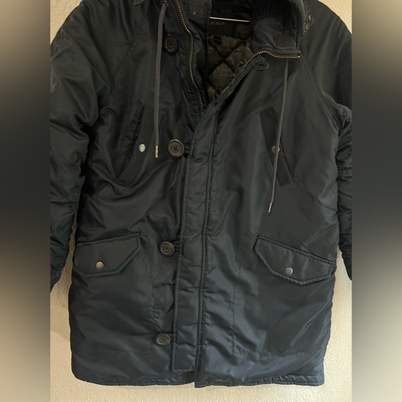 J. Crew Military Parka Jacket Navy Blue Sherpa Hood Size Small in a dark blue - Picture 3 of 16